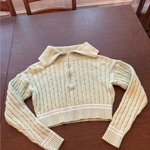 Cable Knit Collared Sweater - Light Green